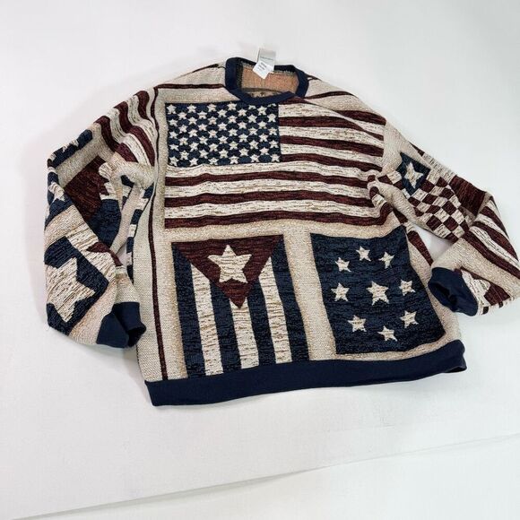 Vintage Sugar Street Weavers Sweater Womens XL AMerican Flag Stars and Stripes - Picture 1 of 10